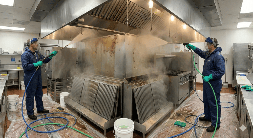 proceso de limpieza de campanas industriales de cocina Madrid